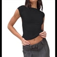 thumbnail image 3 of Camiseta Ajustada Sin Espalda para Mujer, de Corta, Cuello Redondo, Informal, de Verano, Estilo Y2K Negro S, 3 of 7