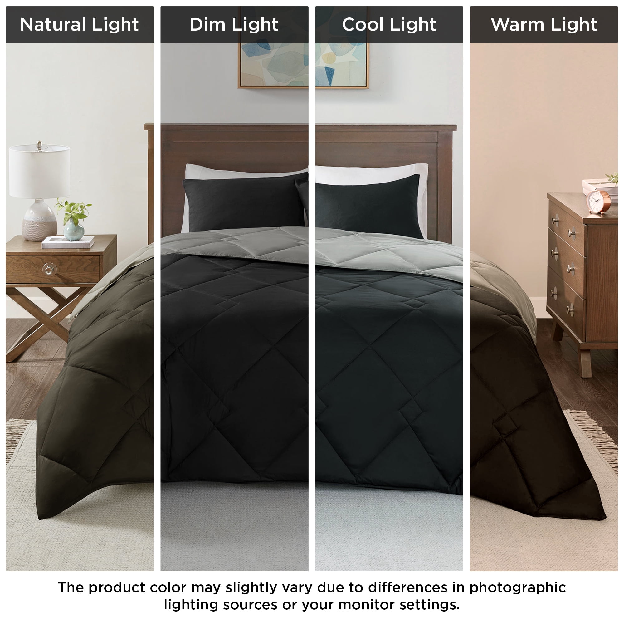 Comfort Spaces Full/Queen Size Comforter Sets, 3-Piece Reversible Bedding Set, Comforter Bed Set, Black/Grey