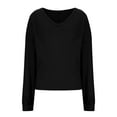 thumbnail image 6 of Olyvenn Stylish Womens V Neck Waffle Knit Sweater Loose Casual Blouse Plus Size Cropped Top Long Sleeve Pullover Crop Sweater Black 12, 6 of 6