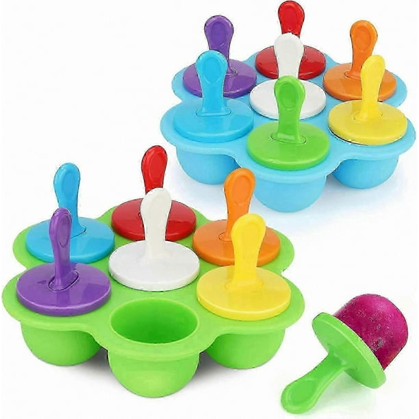 2-Pack BPA-Free Ice Cream Molds for Popsicles, Sorbets, and Baby Food Storage (Green & Blue)