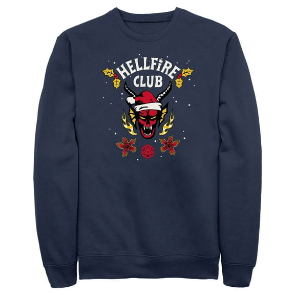 Netflix Men's Stranger Things Christmas Hellfire Club Logo Sweatshirt Navy Blue Large