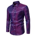 thumbnail image 2 of Jalioing Shiny Satin Shirts for Men Button down Lapel Blouse Shirt Solid Color Long Sleeved Dressy Top (Medium, Purple), 2 of 9