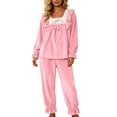 thumbnail image 2 of qelini Flannel Pajama Set for Women Plus Size Lace Trim Long Sleeve Top & Pants 2 Piece Winter Sleepwear with Square Neck Ptint Home Wear, 2 of 4