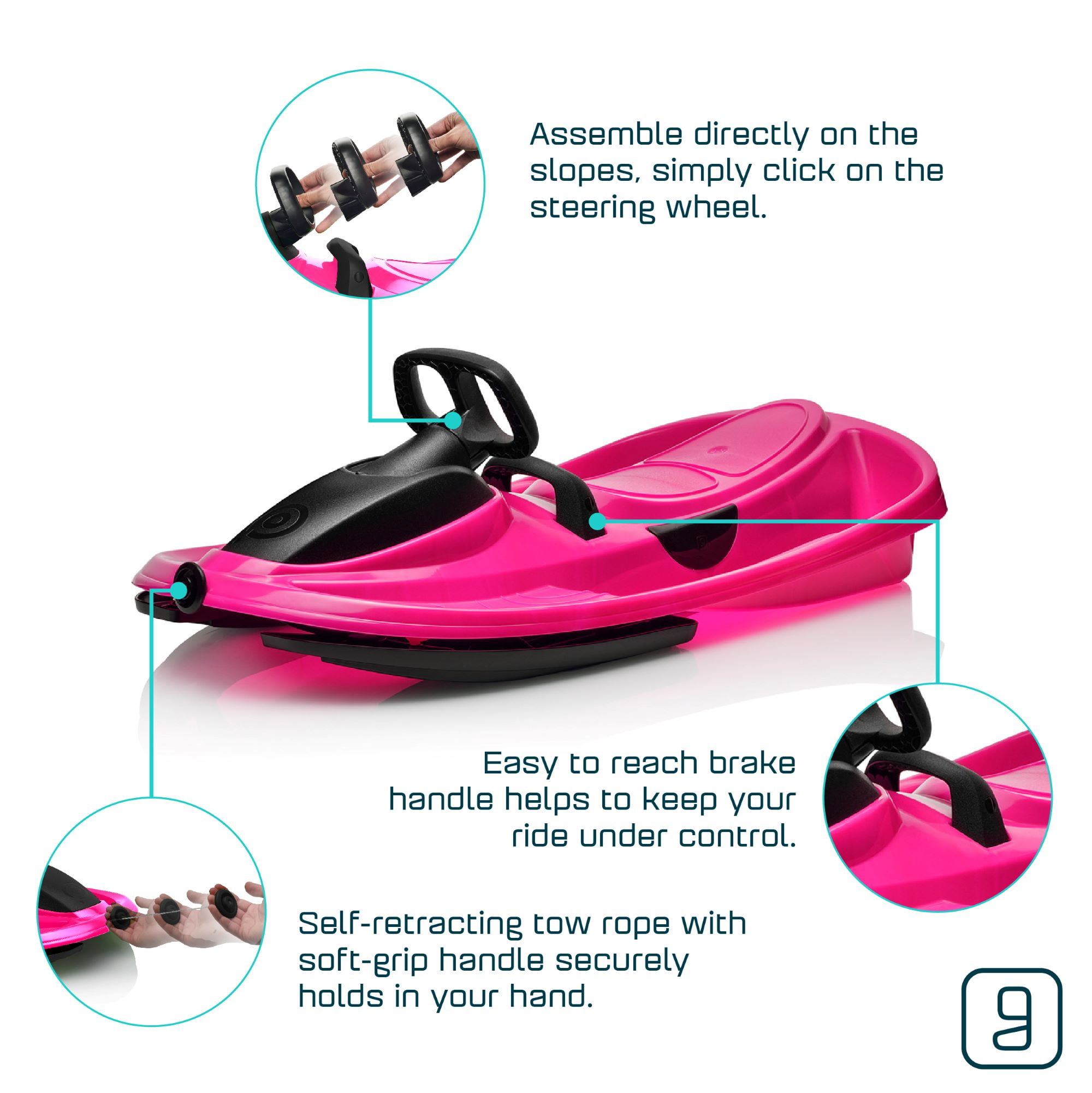 Gizmo Riders Stratos Bobsled for Kids, Steerable Snow Sled, Ages 3+, Monster Pink