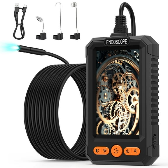 Endoscope Camera with Light,1080P Digital Inspection Borescope Camera Sewer Camera with 4.3" IPS Screen, 8 LED Lights, 16.4FT Semi-Rigid Cable Cord 8mm IP67 Waterproof Camera for Sewer, Tools(Black)