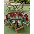 thumbnail image 3 of Outdoor Tablecloth with Umbrella Hole and Zipper, Christmas Tree Round Table Cloth 60 Inch Waterproof Tablecloth, Winter Xmas Ball Snowy Red Black Plaid Picnic Table Cover for Patio Camping, 3 of 7