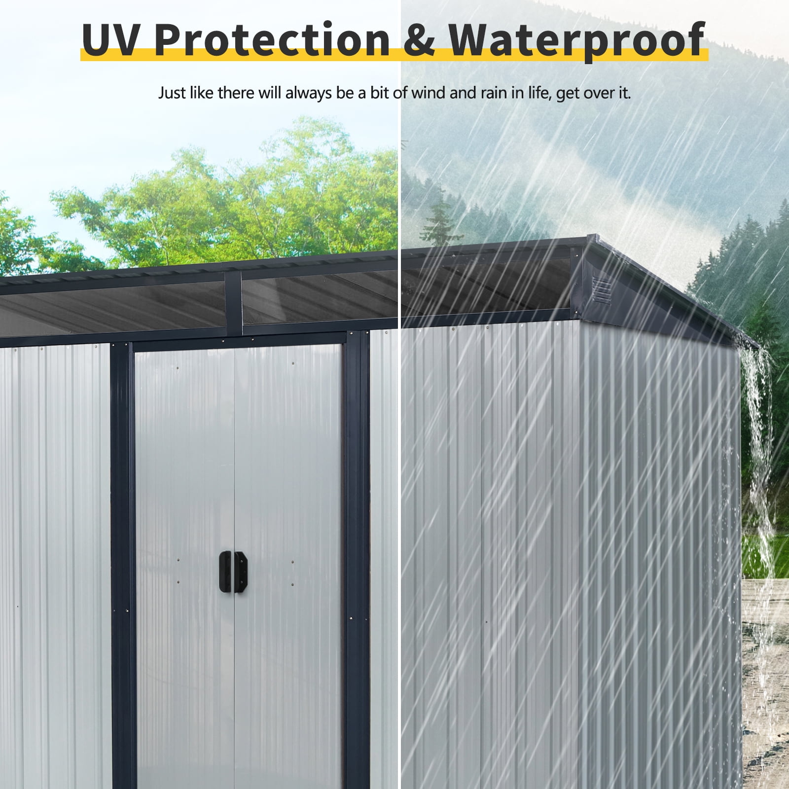 Alvantor Outdoor Storage Shed 8 x 6 Ft Metal Garden Shed with Sliding Doors and Transparent plate for Backyard, Garden White