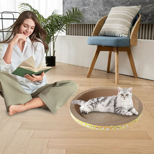 Griffoir Rond en Carton pour Chat Lit et Planche à Gratter pour Usage Intérieur - Coussin de Protection pour Meubles et Espace de Repos
