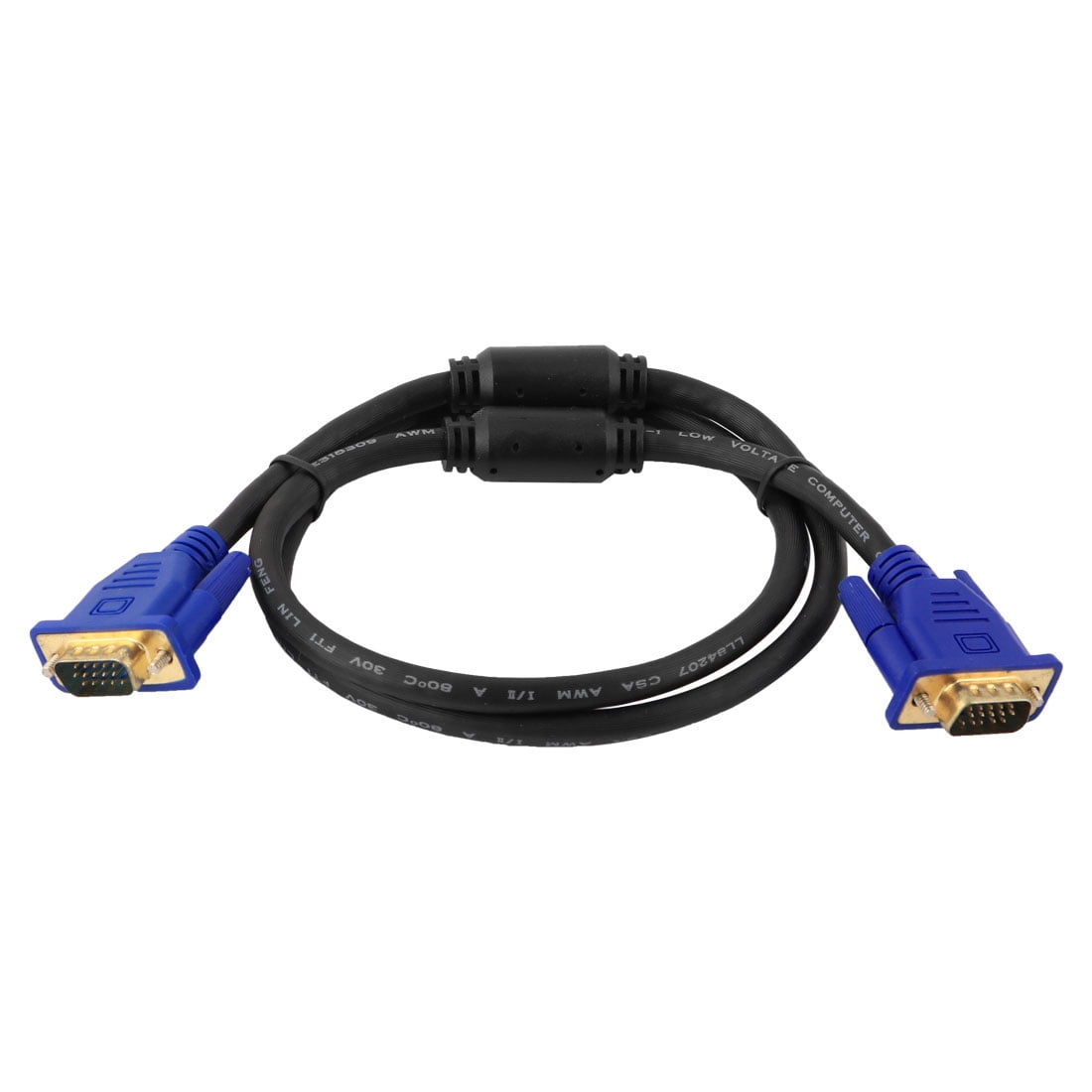 Computer Monitor VGA Male to Male Extension Cable Black Blue 3Ft Long