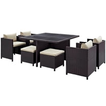 Side Dining Chair and Table Set, Beige, Rattan, Wicker, Outdoor Patio Balcony Cafe Bistro Garden Hospitality Restaurant, Modern Contemporary HB34926