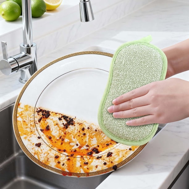 Cepillo de esponja de doble cara para limpiar cocina - Un fregador multifuncional grueso y sin arañazos, descontaminación fuerte, espuma ecológica, limpiador de fregadero para sartén
