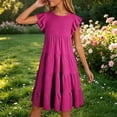 thumbnail image 2 of SUXIAN Dresses for Girls Round Neck Long Puff Sleeve Solid Cake Party Elegant Everyday Outfit Little Girl Dresses Hot Pink 10-11 Years, 2 of 3