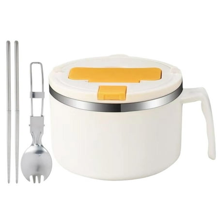 

YANPIN Tableware 1200ml 304 Stainless Steel Noodle Bowl Microwave Noodle Bowl Set with Spoon Chopsticks Ramen Cooker Bowl with Handle Dishwasher Portable Soup Bowl for College Dorm Home clearance