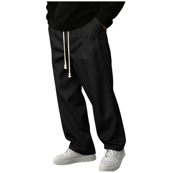 Mrmaere Men’s Cuffed Corduroy Casual Pants Long Leg Warm Fabric Elastic Waist Wear for Cold Weather Casual Gatherings Black L