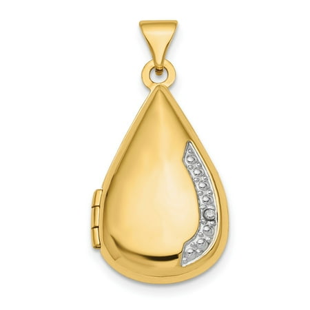 Roy Rose Jewelry 14k Yellow Gold Polished .005ct Diamond 21mm Teardrop Locket