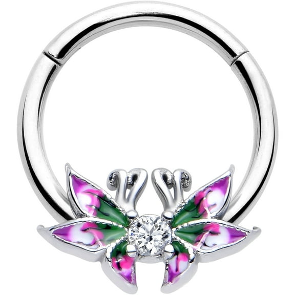 Body Candy 16 Gauge 3/8 Clear CZ Gem Profile Butterflies Hinged Segment Ring Stainless Steel for Women