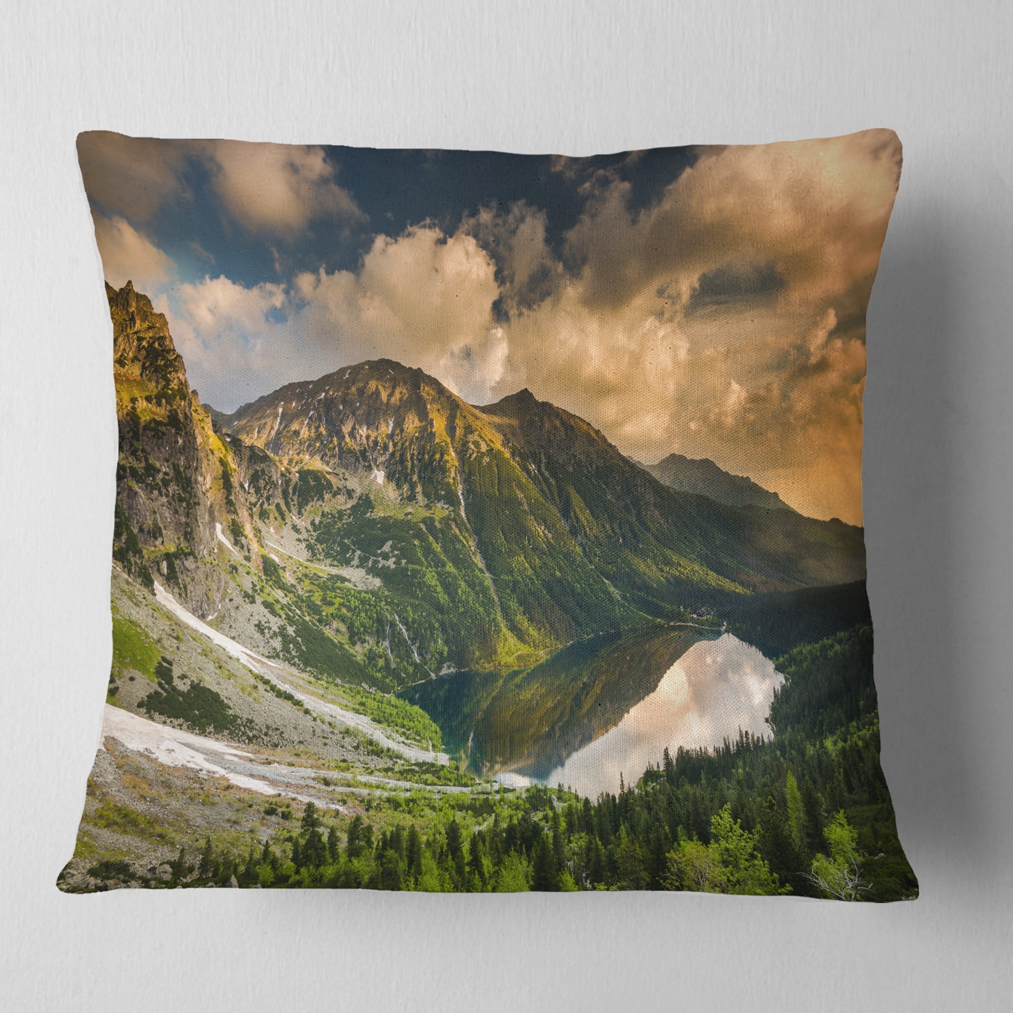 Designart Dramatic Sky over Alpine Lake - Landscape Printed Throw Pillow - 16x16