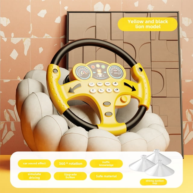 Interactive Kids Steering Wheel Toy with Suction Cups – Battery-Powered Educational Plaything for Early Learning, Featuring Flashing Lights, Music, and Durable Plastic Construction, Perfect for