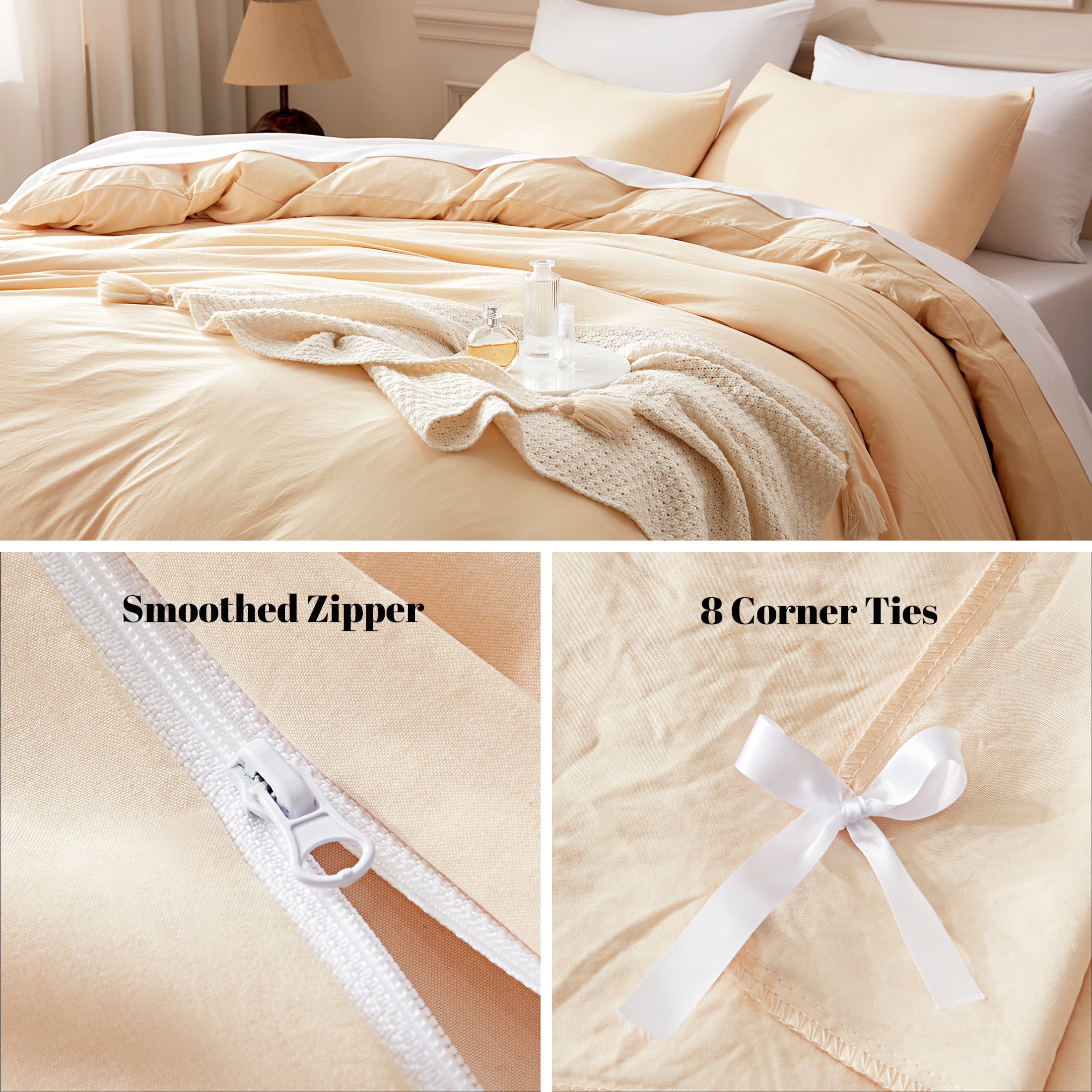 Sonive Washed Duvet Cover Set Full, Linen-Like 3 Pieces Soft Breathable Bedding set, Beige
