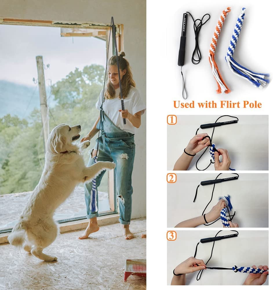 3 Pack Dog Rope Toys Dog Flirt Pole Replacement Toys Interactive Cotton Dog Toys Teething Chew Toys for Boredom Tether Lure Toy for Tug of War Braided Rope Toy to Outdoor Exercising