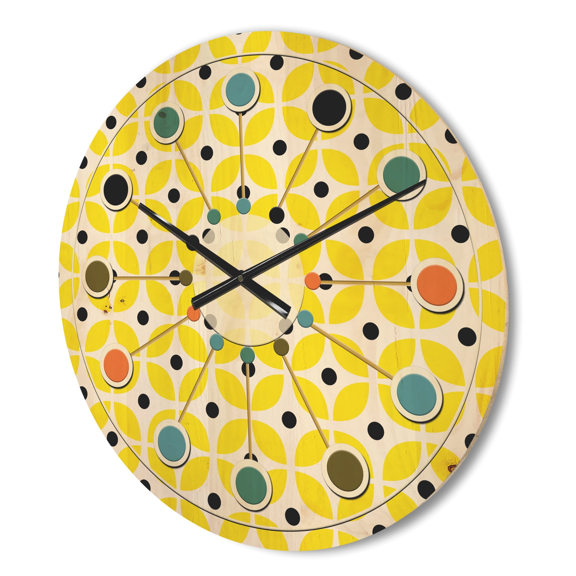 Designart 'Geometrical Retro Design XII' Mid-Century Modern Wood Wall Clock
