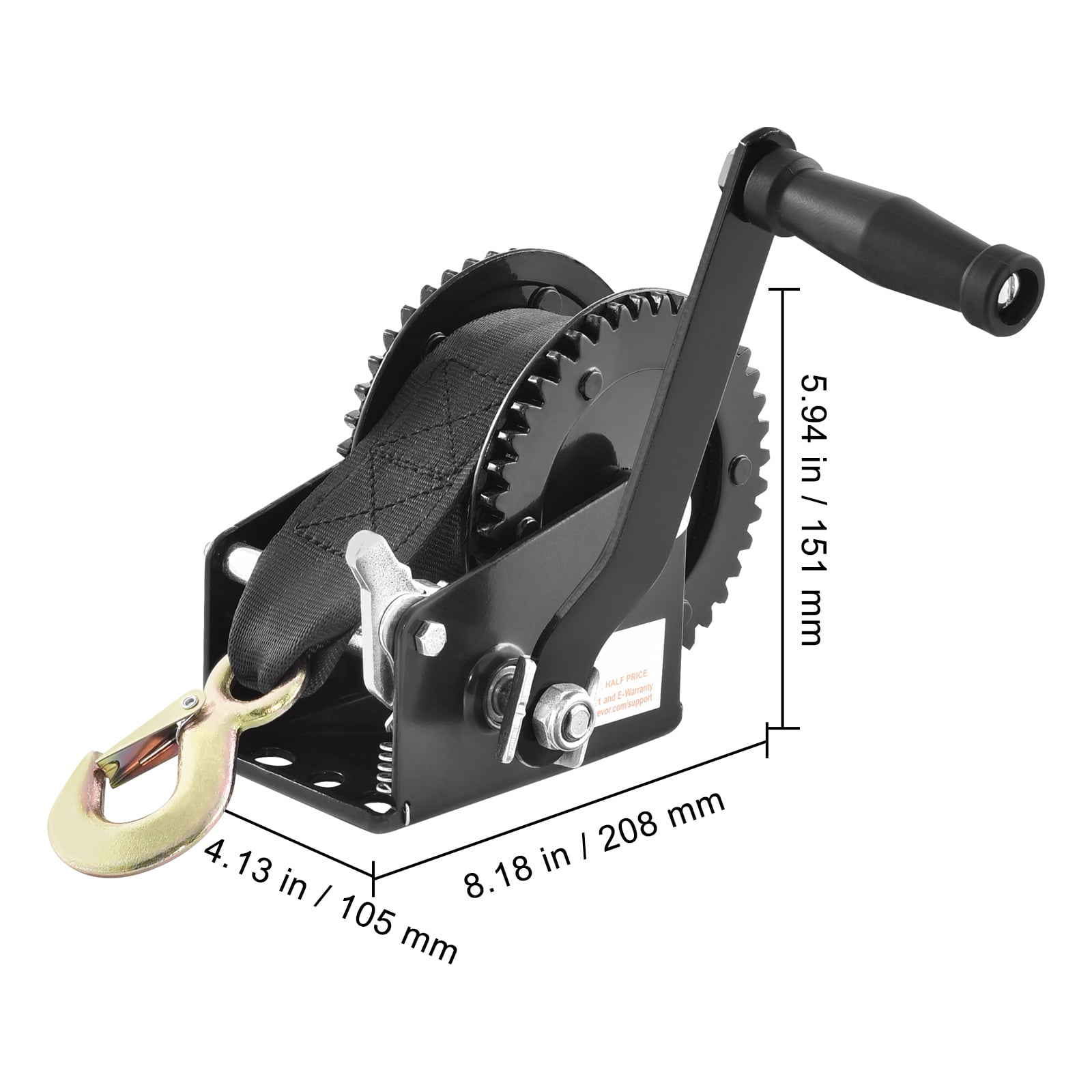 KFFKFF Manual Winch, 2000 lbs Capacity, Durable Boat Trailer Winch with 23 ft Strap, Dual-Direction Ratchet, Hand Crank for Trailers, Boats, and ATVs