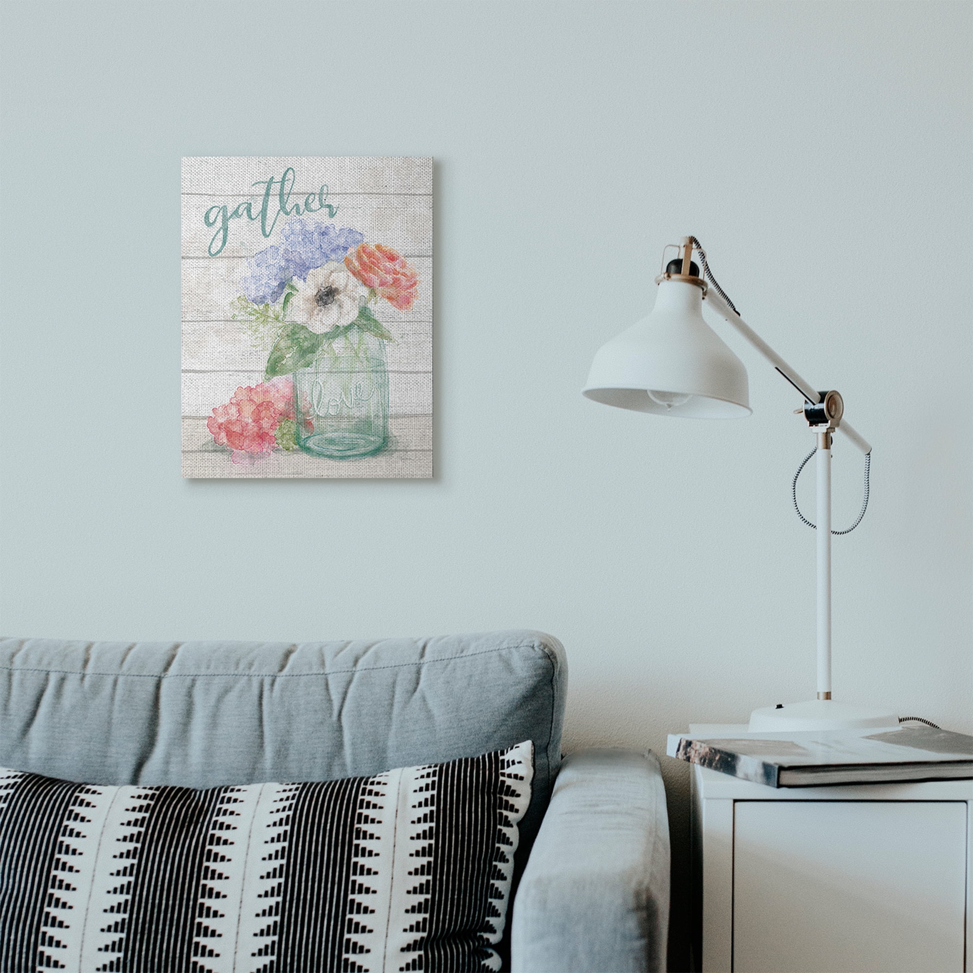 Stupell Home Décor Gather Love Flower Jar Rustic Wood Textured Word Design Canvas Wall Art by Mary Urban