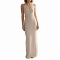 thumbnail image 3 of Womens Summer Bodycon Knit Long Dress Spring Beach V Neck Casual Sleeveless Ribbed Sweater Dresses Cream White L, 3 of 6