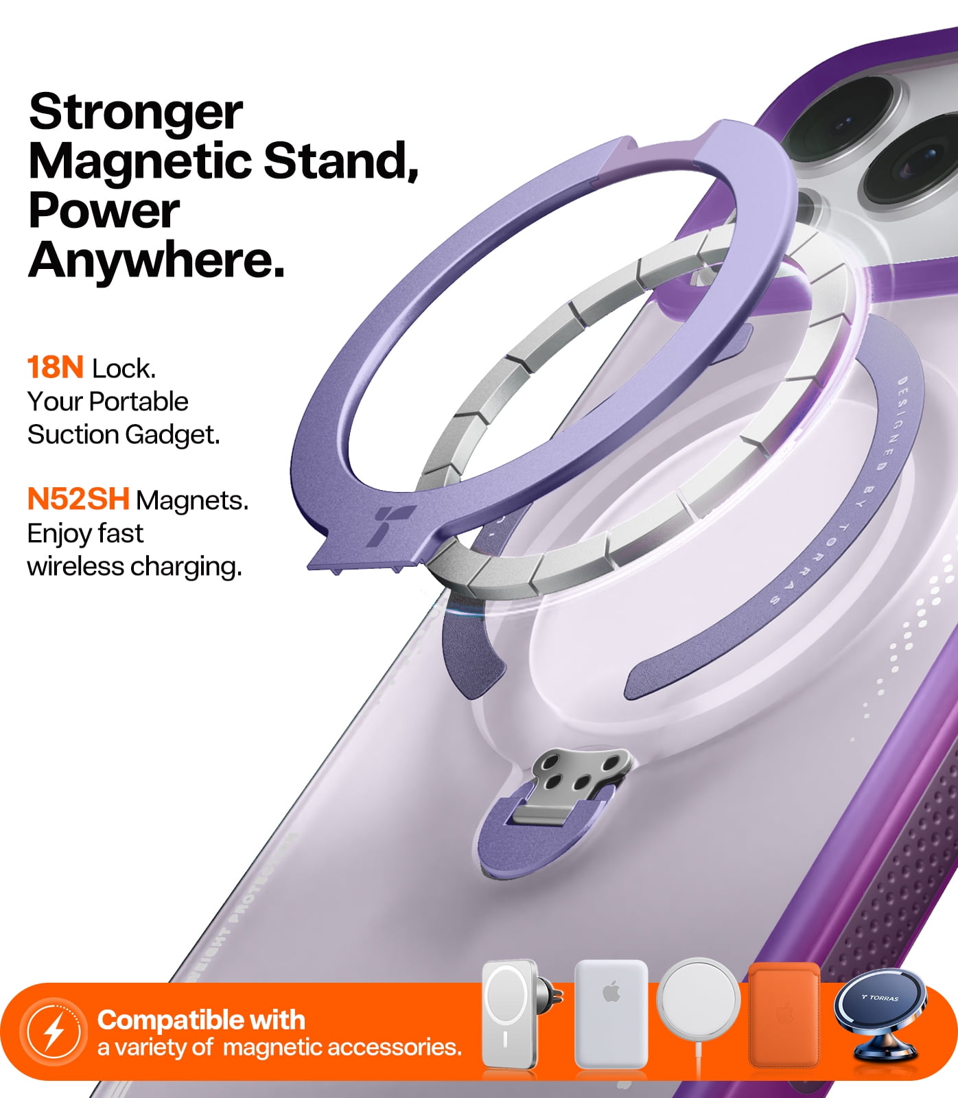 TORRAS Flagship 360 Click-Lock Rotating Stand Case for iPhone 17 Pro | Hardcore Air Cushion Tech | Mil-Grade Protection | Fit for MagSafe | Camera Control | Ostand Q3 Air 6.3" Midnight Aurora Purple