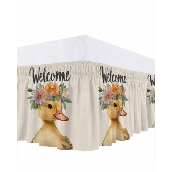 Duck Ruffle Bed Skirt Queen Size Welcome Adjustable Elastic Dust Bed Skirts Wrap Around Bedskirt Wrinkle Free Easy Fit with 18 Inch Drop