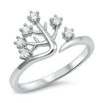 CHOOSE YOUR COLOR Open White CZ Leaves Tree of Life Ring .925 Sterling Silver Band Female Size 9