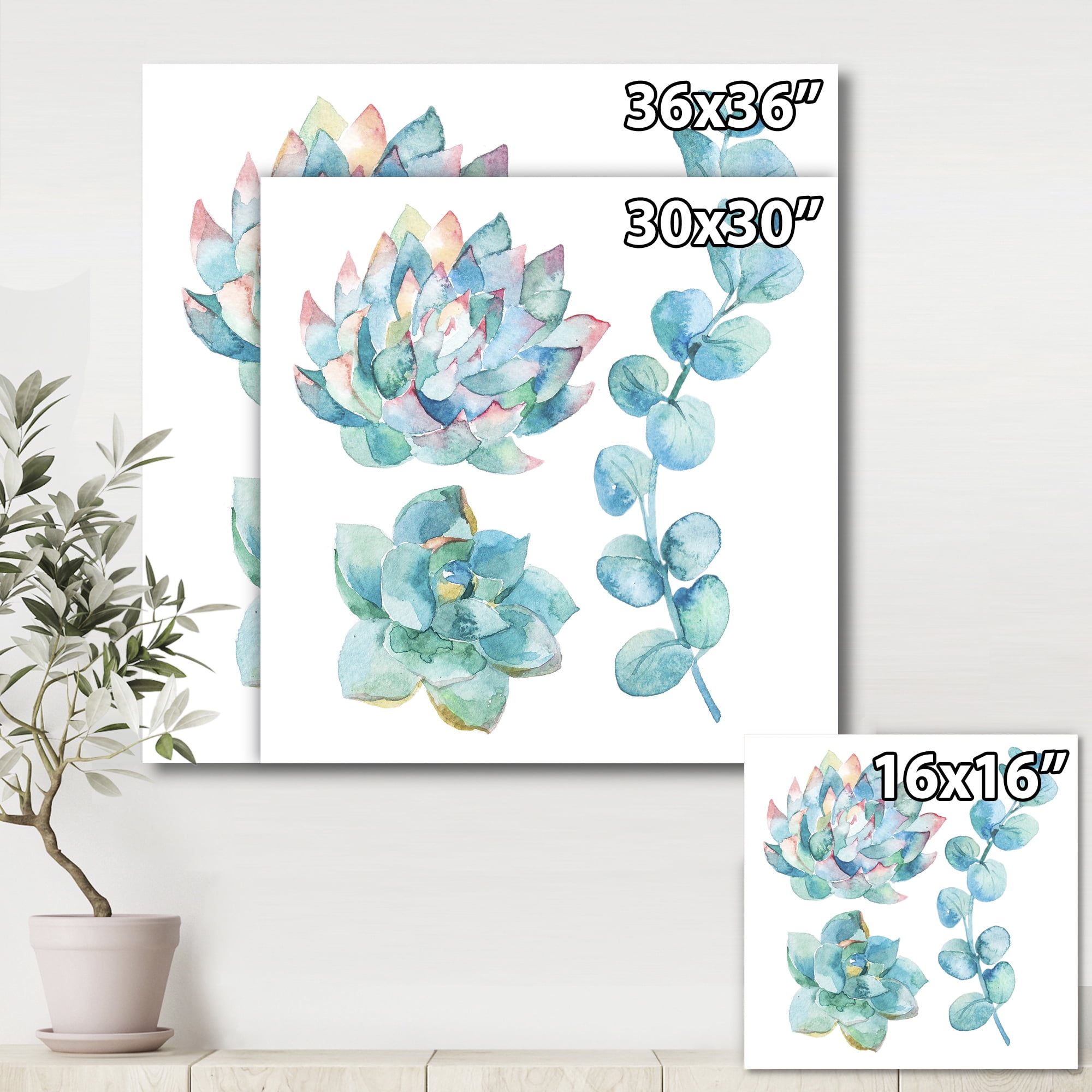 Designart ' Succulents and Eucalyptus Leaves ' Traditional Canvas Wall Art Print