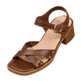 thumbnail image 2 of Viluyesy Womens Heeled Sandals, Ankle Strap Comfort Square Toe Slingback Casual Dressy Shoes Brown US7, 2 of 9