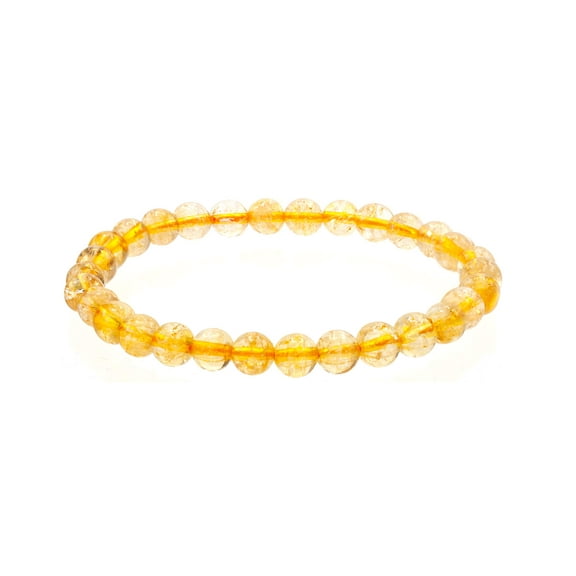 LTC Designs Shiny 6mm Smooth Round Citrine Stretch Bracelet, 7" for Women