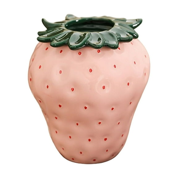 Strawberry Ceramic Vase - Vintage-Inspired Strawberry Planter Pot with Lid, Cute Flower Vase for Home, Office & Kitchen Decor, Unique Fruit-Shaped Decorative Vase