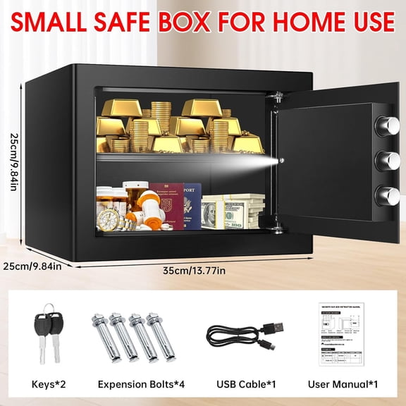 1.3 Cub Small Safes for Home, Anti-Theft Steel Security Fire Safe Home with Combination Lock, Alarm System and Removable Shelf, Personal Document Safety Box Fireproof Waterproof for Money Valuables