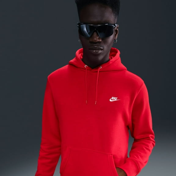 Men's Nike Club Pull-Over Fleece Hoodie Color: University Red Size: XS