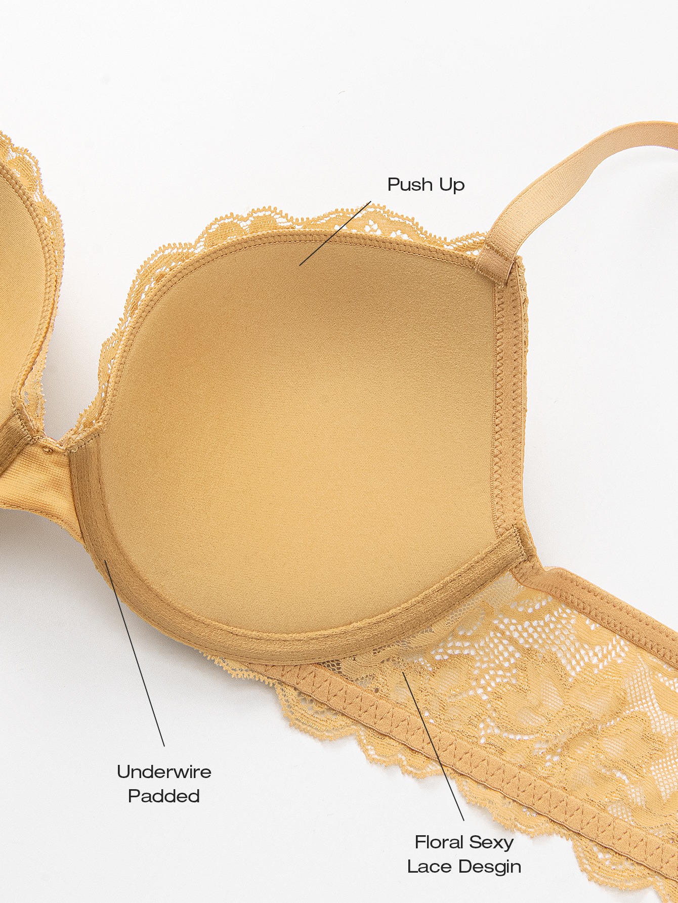 Deyllo Women's Sexy Lace Push Up Padded Plunge Add Cups Underwire Lift Up Bra, Gold 36B - image 5 of 8