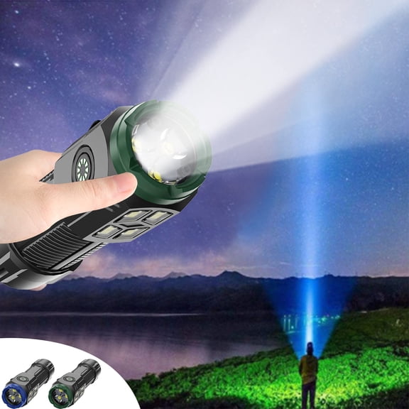 Blaxill LED Rechargeable Flashlight High Lumens | USB-C Charging | Super Bright Handheld Spotlight | 4 Modes | Waterproof IP67 | Power Display | Durable | 1PC | Blue or Green