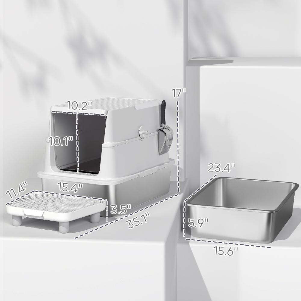 Orthopedic Dog Bed, Cat Stainless Steel Cat Litter Box for Big Cats with Flip Cover, Light Gray,Transparent Dog Bed,Abs,Polypropylene,Stainless Steel Cat Bed, Pet Supplies Pet Beds & Furniture