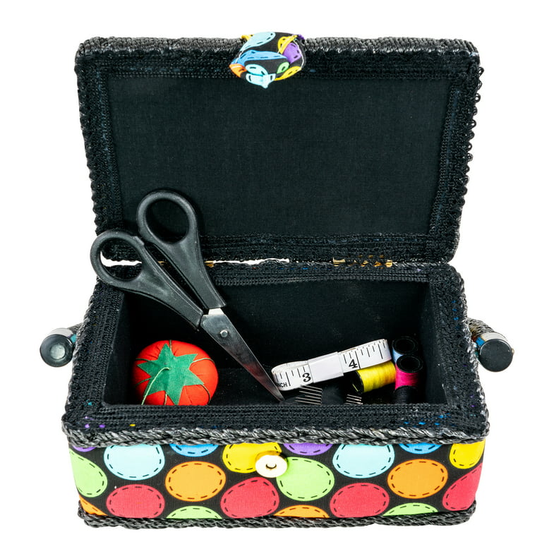 Vintage Sewing Basket Organizer Box Scissor Needle Kit with Hand