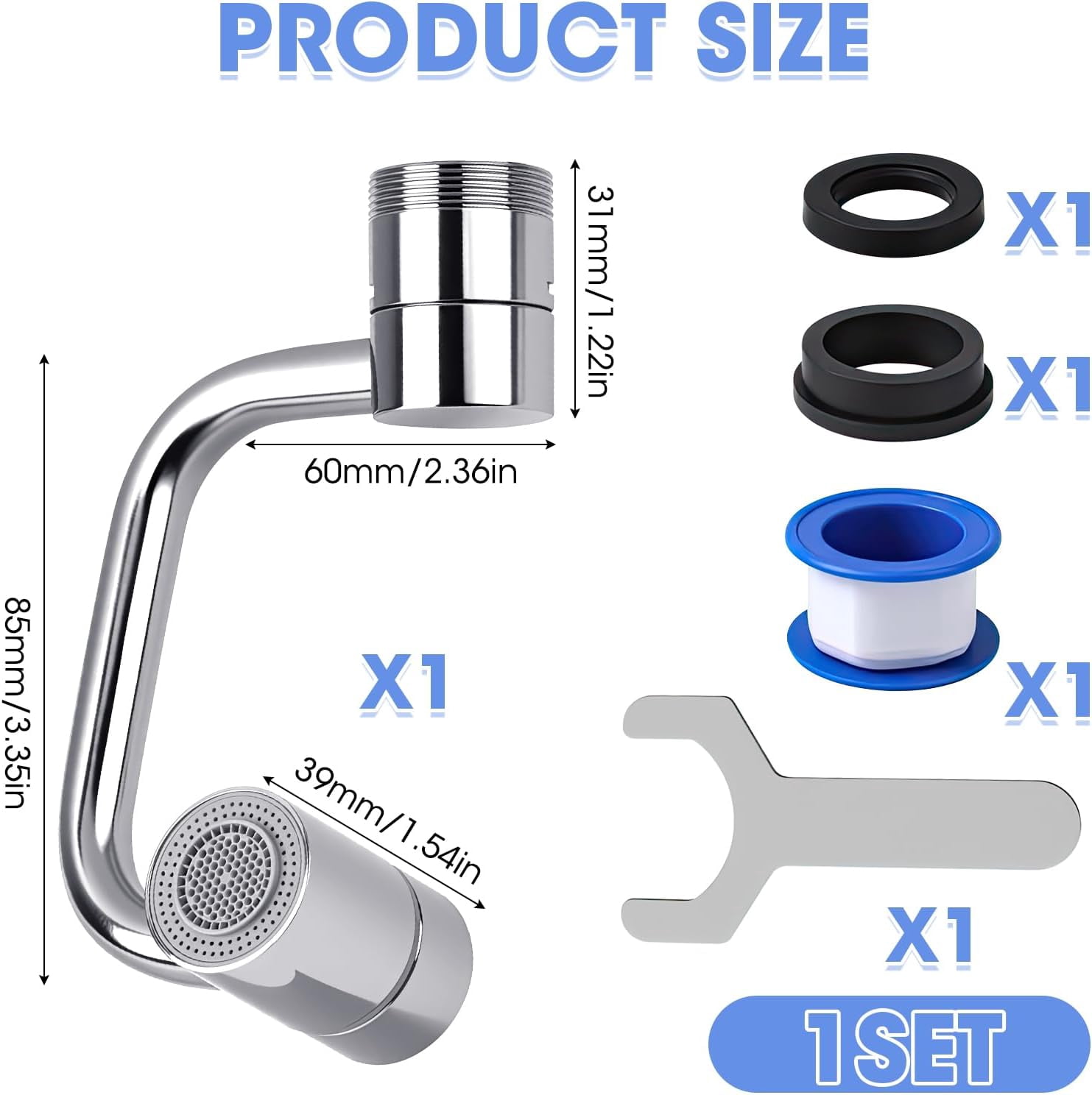 1080° Rotating Faucet Extender for Bathroom Sink, 2 Modes Adjustable U Shaped Rotatable Faucet Aerator Extension with Adjustable Swivel Arm, Fits 22mm /24mm Taps