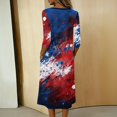 thumbnail image 4 of Women's 4th of July 250th Anniversary Artistic Pattern Dress 3/4 Sleeve Button Neck Midi Dress Loose Fit Casual Patriotic Independence Day USA Flag Soft Fabric Everyday Wear Sky Blue M, 4 of 4