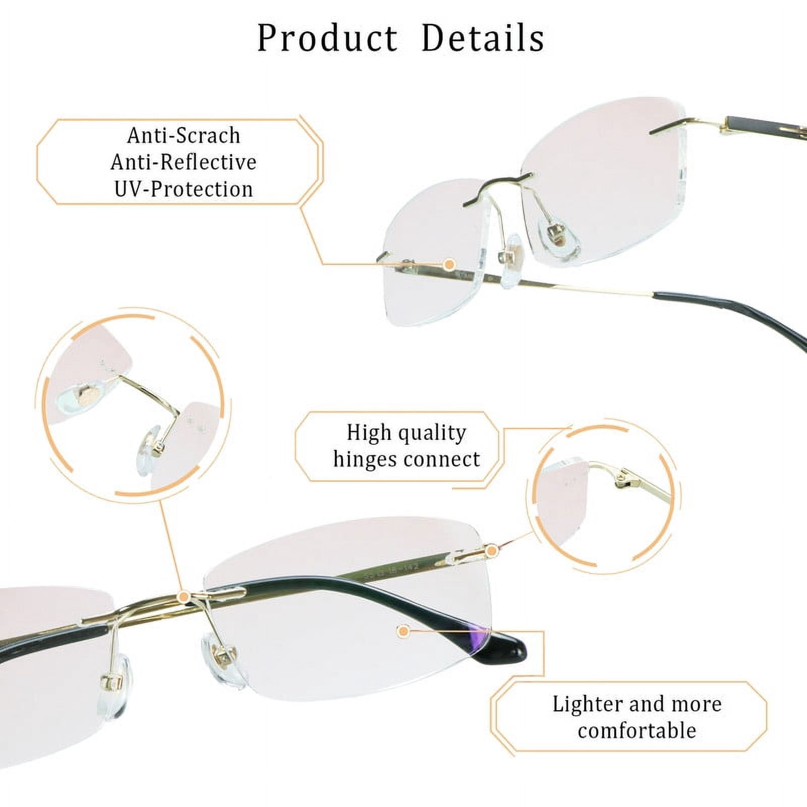 LifeArt Pure Titanium Frame Glasses/Blue Light Blocking Reading Glasses, Reduce Eyestrain, Stylish for Men and Women(Gold,+4.00 Magnification)