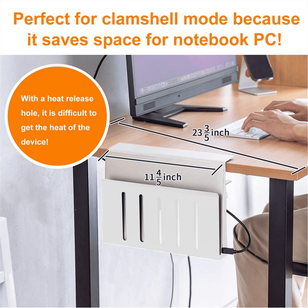 Desk Side Storage Under Desk Storage, Steel Hanging Desk Organizer, Laptop Holder, with Pen Holder,Desk Storage Holder,B