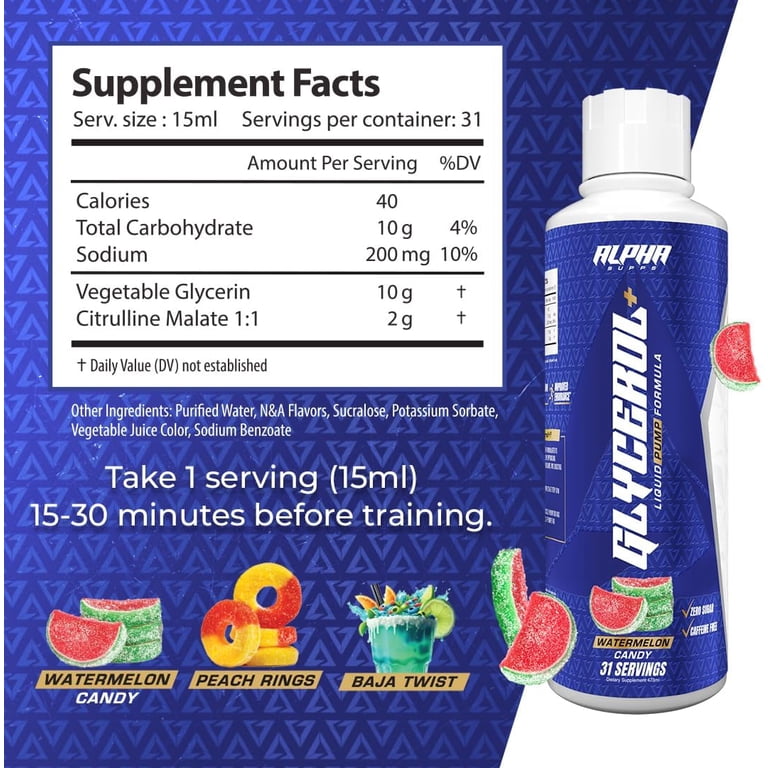 l carnitine muscle pump Alpha Supps Glycerol+, Watermelon Candy