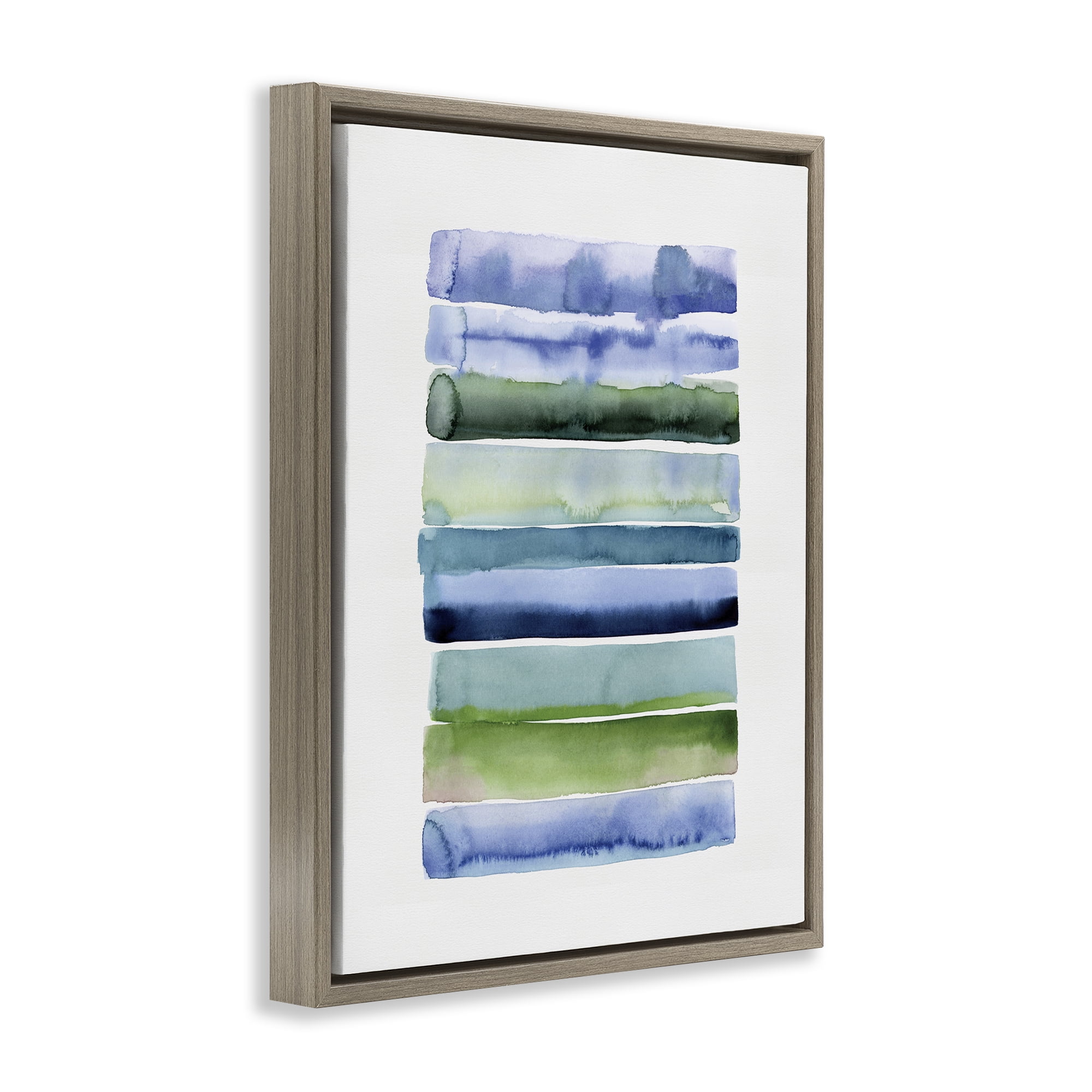 Stupell Industries Green & Blue Ombre Stripes Abstract Painting Brown Floater Framed Canvas Art Print Wall Art, 25 x 31