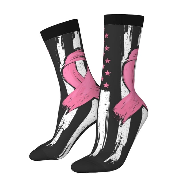 Balery Ribbon Breast Cancer Awareness Pattern Crew Socks Unisex– Soft & Breathable Socks for Men & Women, One-Size Fits Most (US 5-11), Comfortable & Durable for Daily Wear