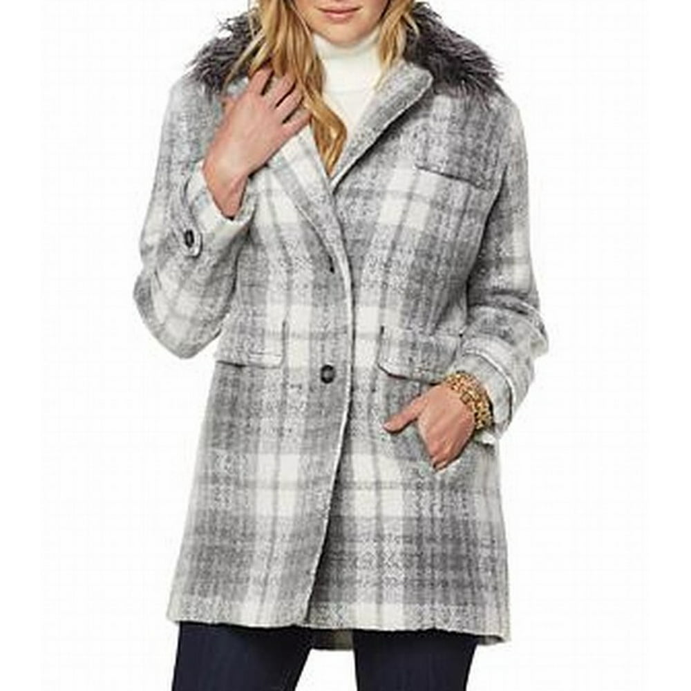 Jones New York - Jones New York NEW Gray Women's Size XL Plaid Faux Fur ...