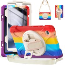 Case for Samsung Galaxy Tab A9 8.7" 2023 SM-X110 / SM-X115, Kids Friendly Rugged Cover Built-in 360° Rotatable Stand-Hand/Shoulder Strap/Pencil Holder for Samsung Galaxy Tab A9, Colorful Red